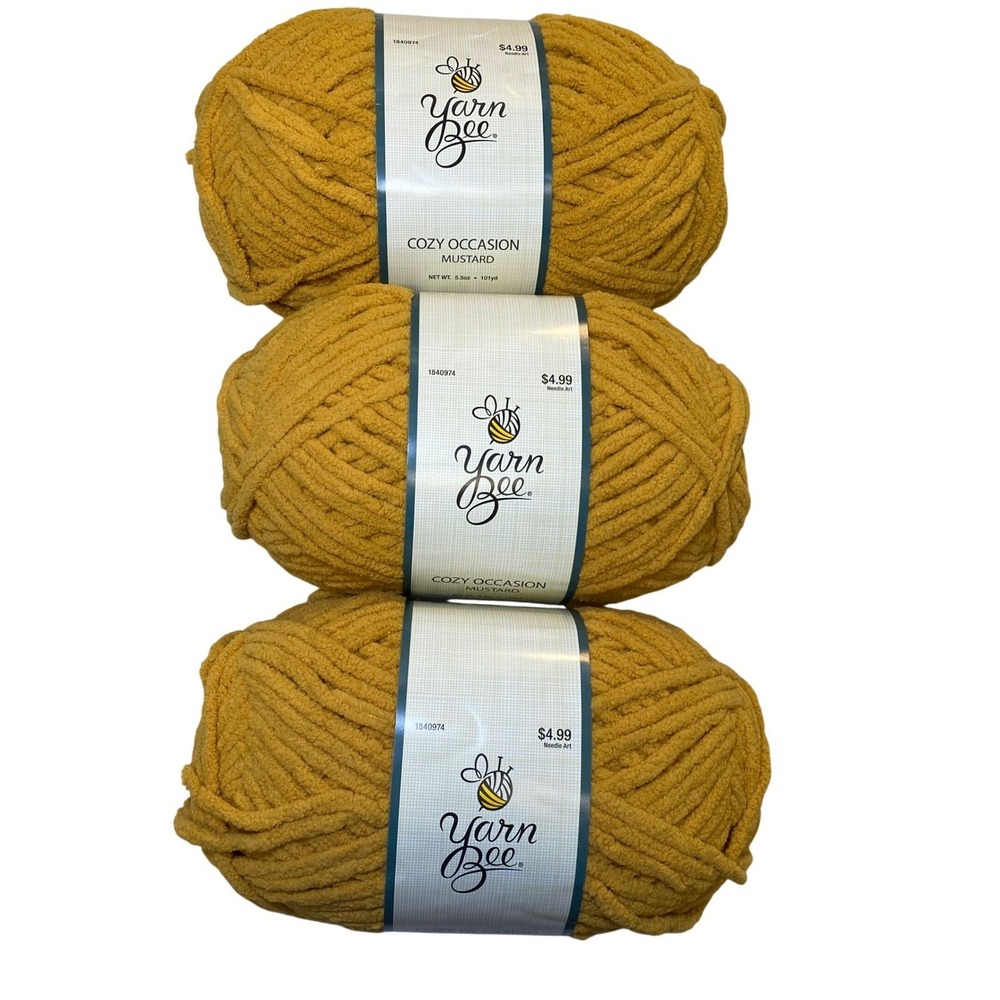 Yarn Bee Cozy Occasion Mustard Yarn‎ Lot of 3 Skeins Super Bulky Polyester